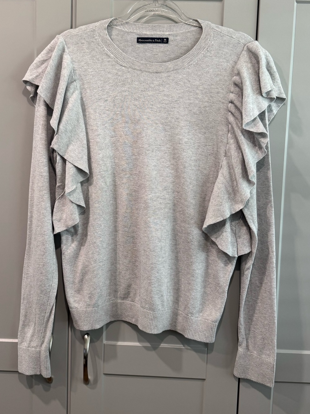 Abercrombie & Fitch Light Gray Ruffle Shoulder Sweater